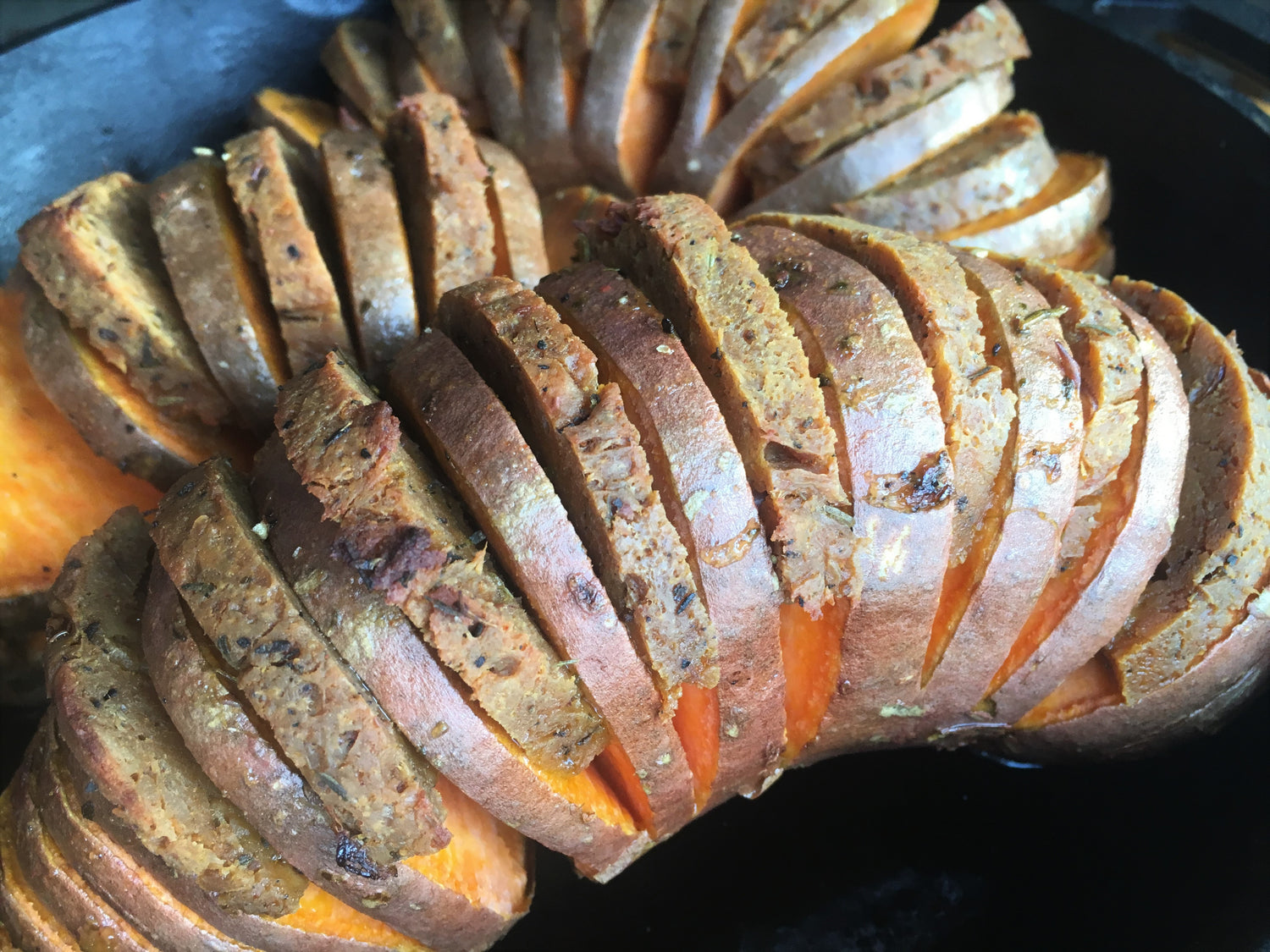 Hasselback Sweet Potatoes with Butternut Squasage